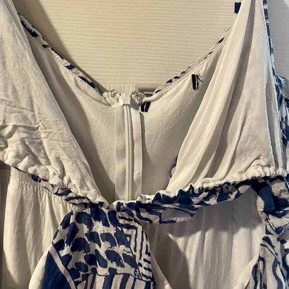 Blue and White Printed Cutout Halter Midi Dress - Aqua Bloomingdales LARGE - Picture 7 of 7